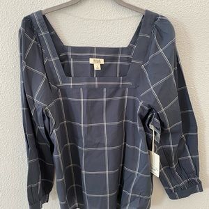 Blue plaid blouse. Brand new never been born.